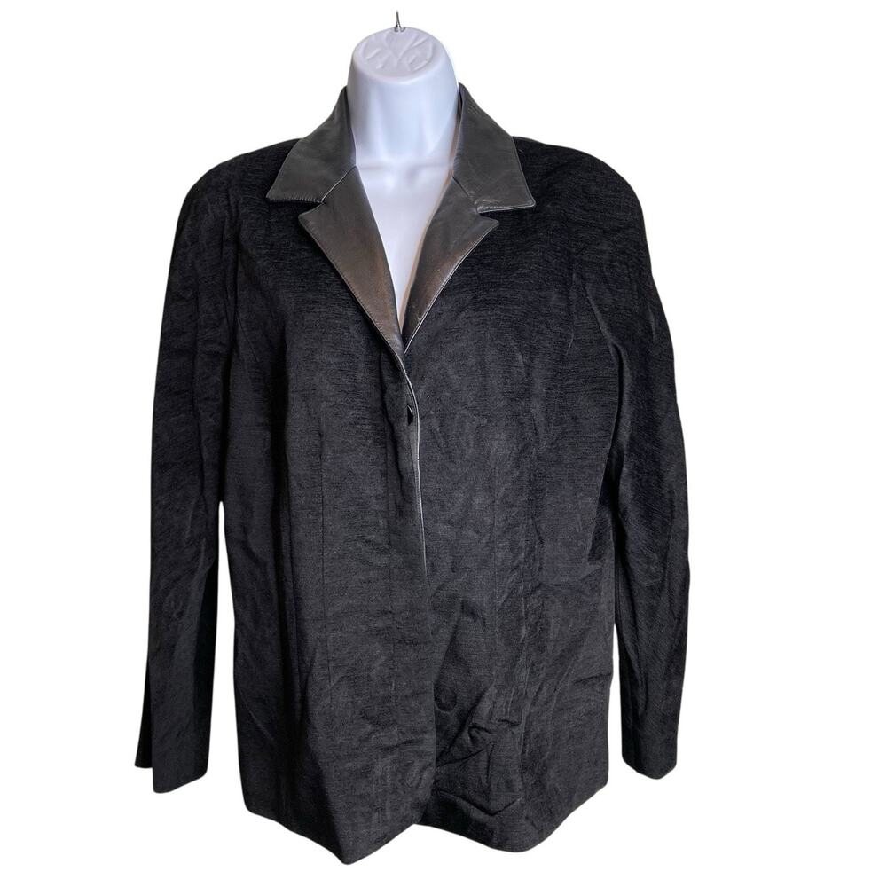 Linda Allard Ellen‎ Tracy Women's Black Suede Leather Trim Jacket Size 12 Luxe